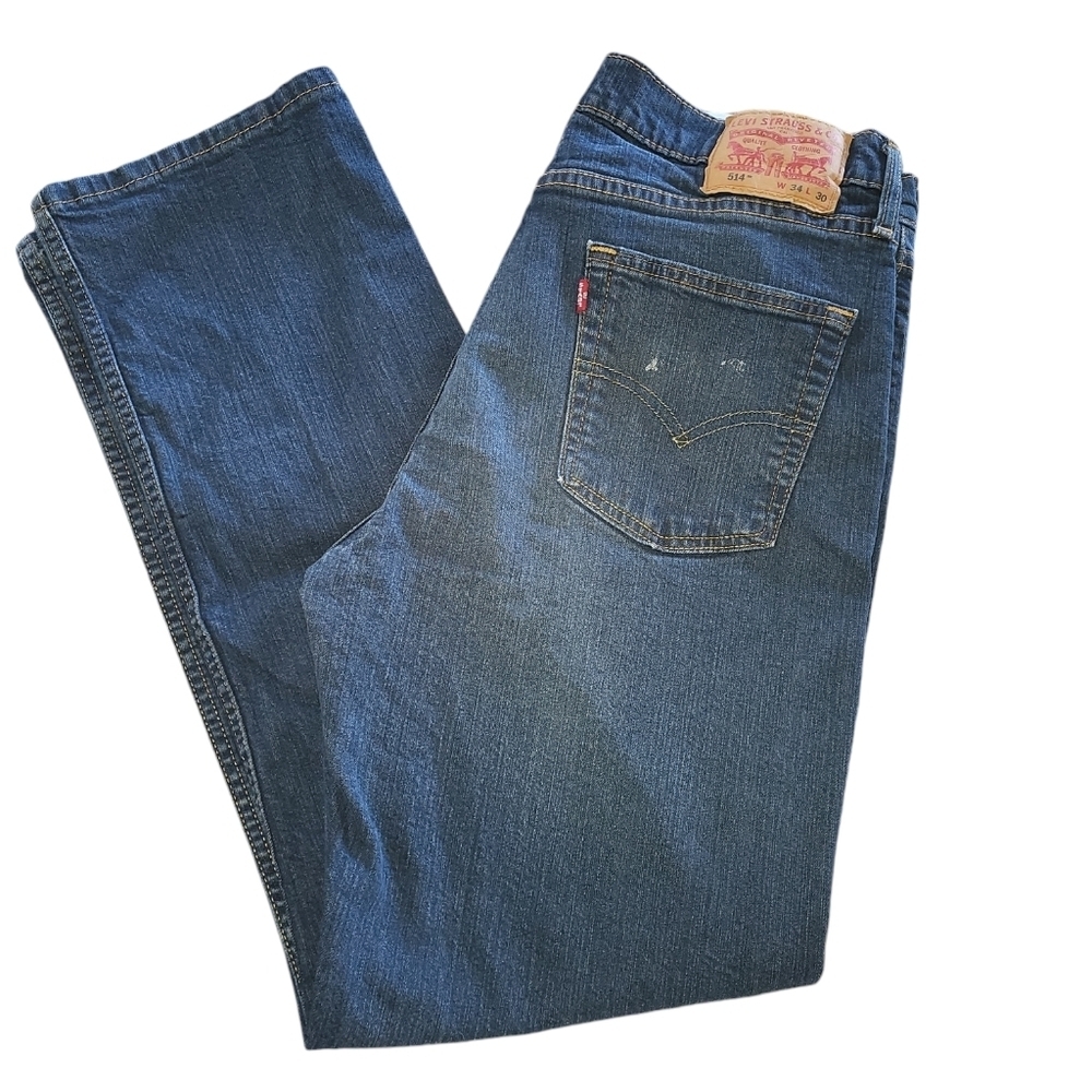 Levi's 514 denim jeans sz 34x30 med wash zip fly straight leg